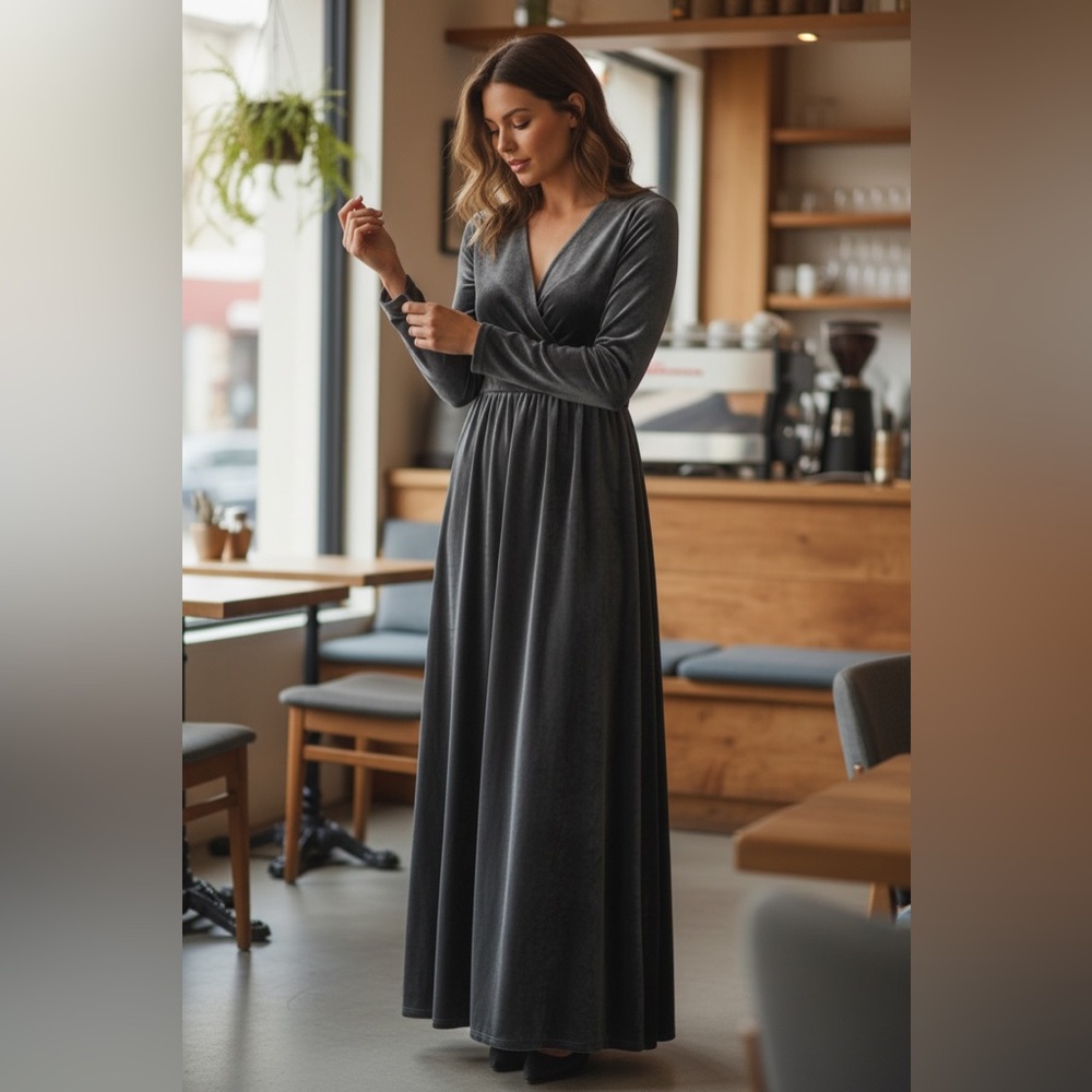 Elegant Black Velvet Maxi Dress